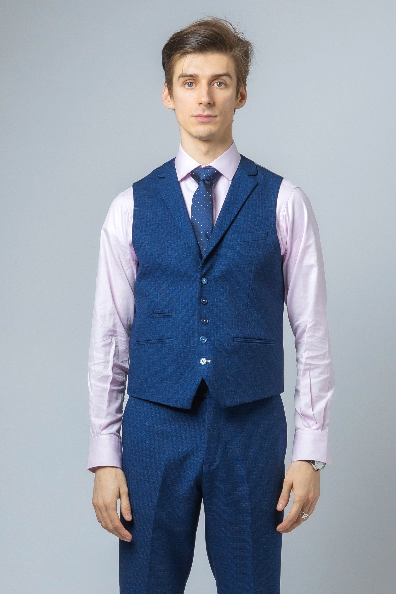 Men's Slim Fit Blue Waistcoat - MATEO - Indigo Blue