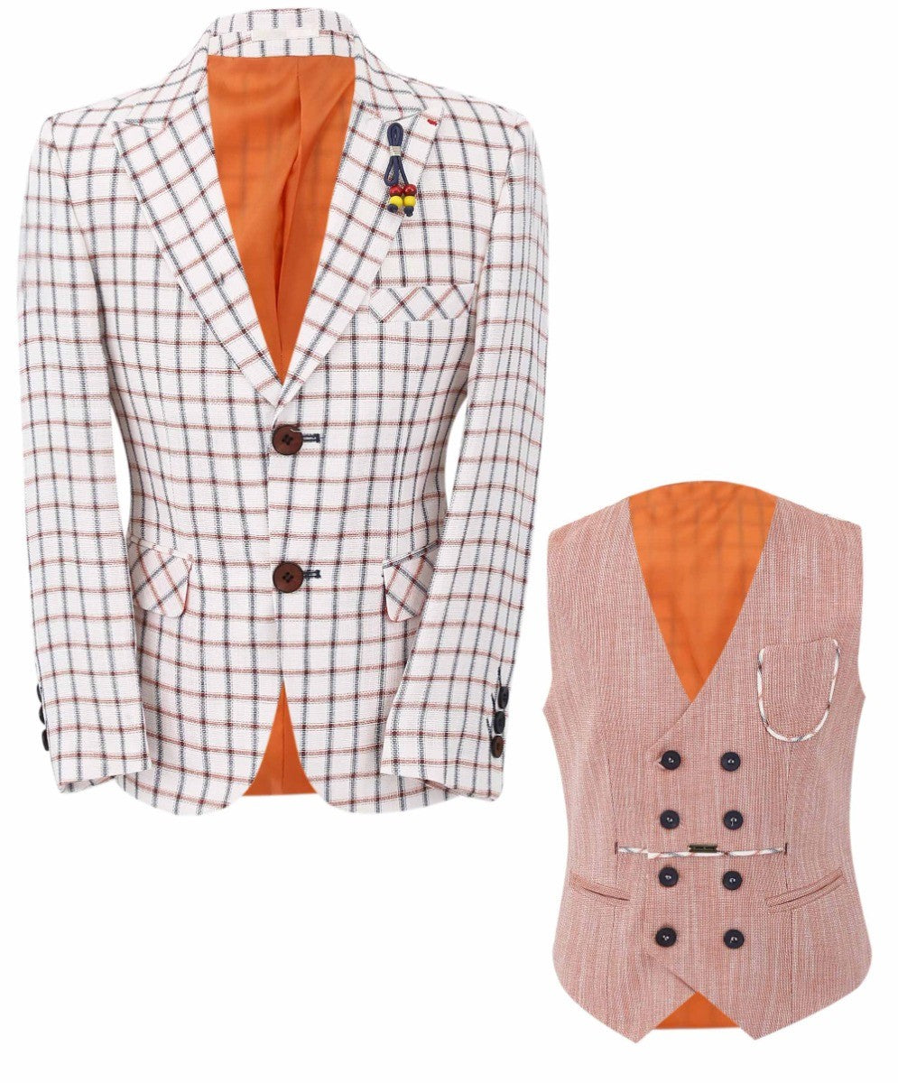 Ensemble Costume Blazer à Carreaux et Gilet Double-Parfait pour Garçons - Bordeaux