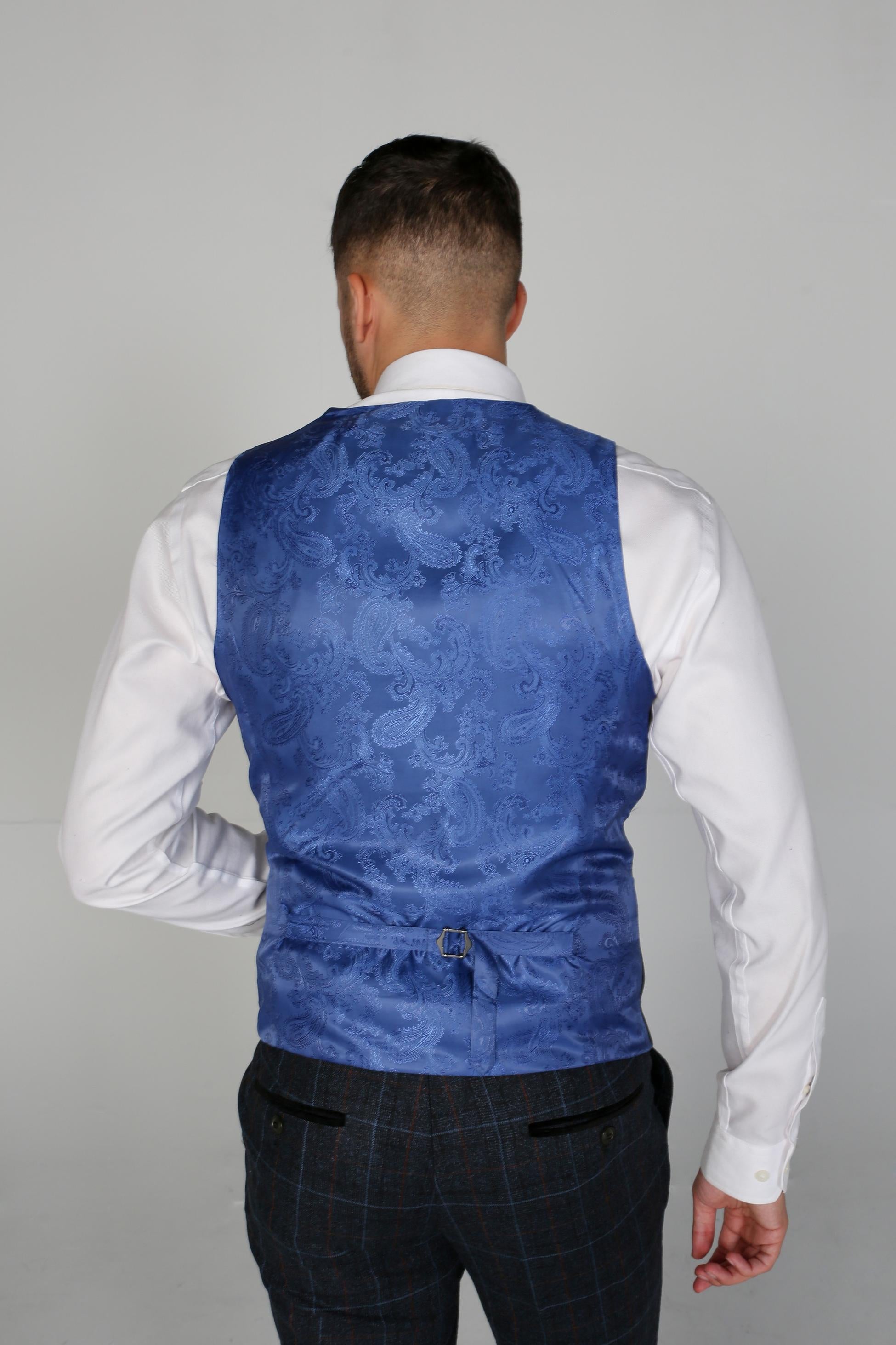 Men's Windowpane Tailored Fit Waistcoat- HARVEY - Navy Blue