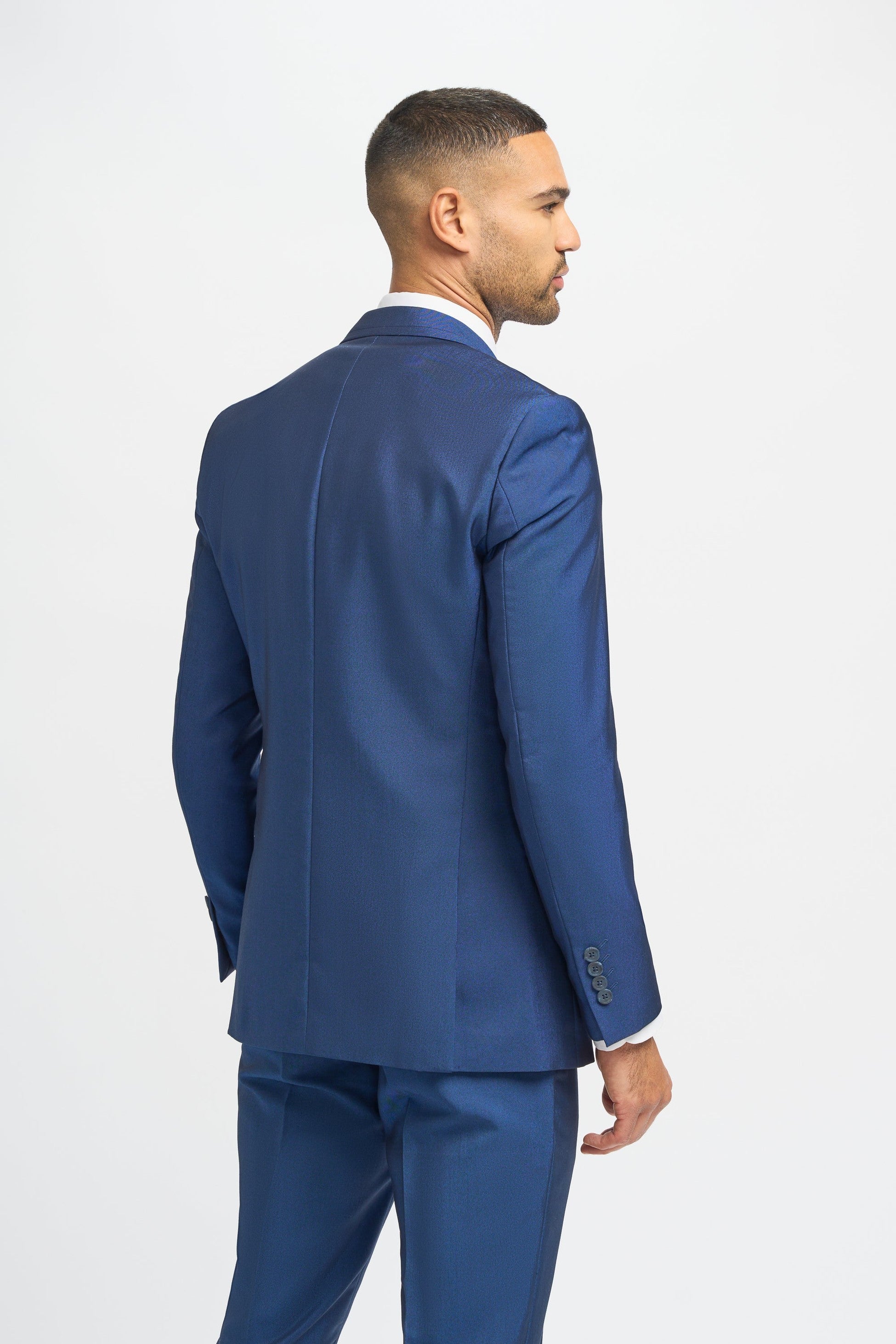 Herren Königsblauer Slim Fit 3-teiliger Hochzeitsanzug mit hellblauer Tweed-Weste - Marineblau