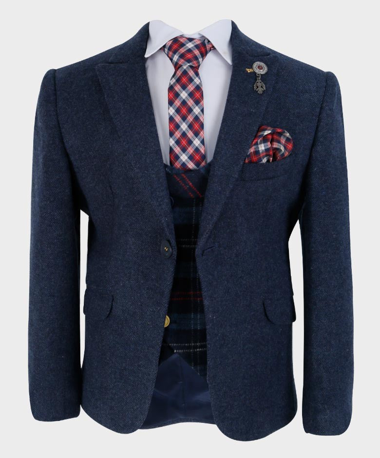 Ensemble Blazer et Gilet Tailored Fit en Cachemire pour Garçons - Bleu Marine