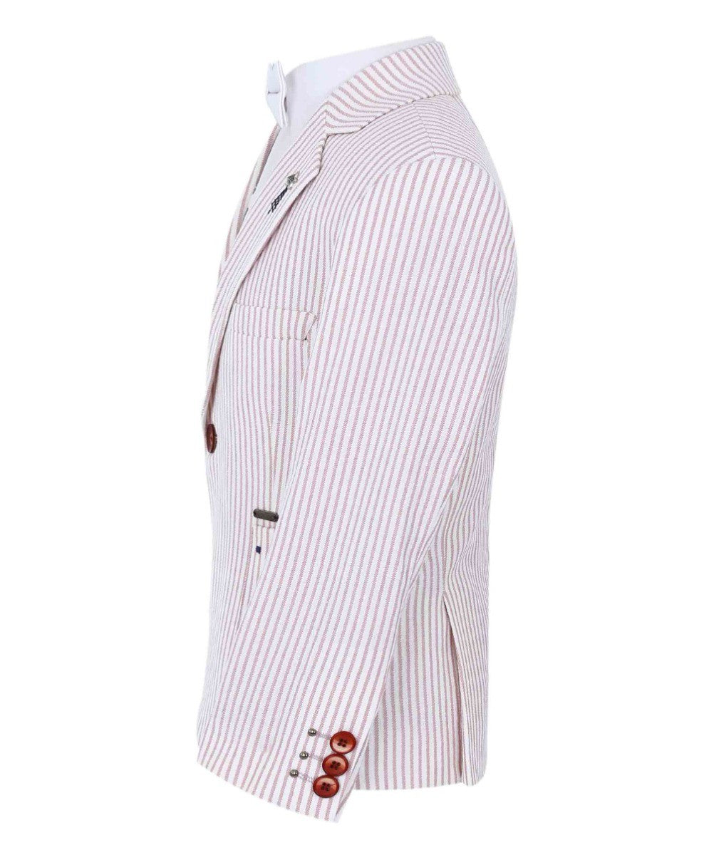 Boys Slim Fit Pinstripe Boating Blazer - Burgundy