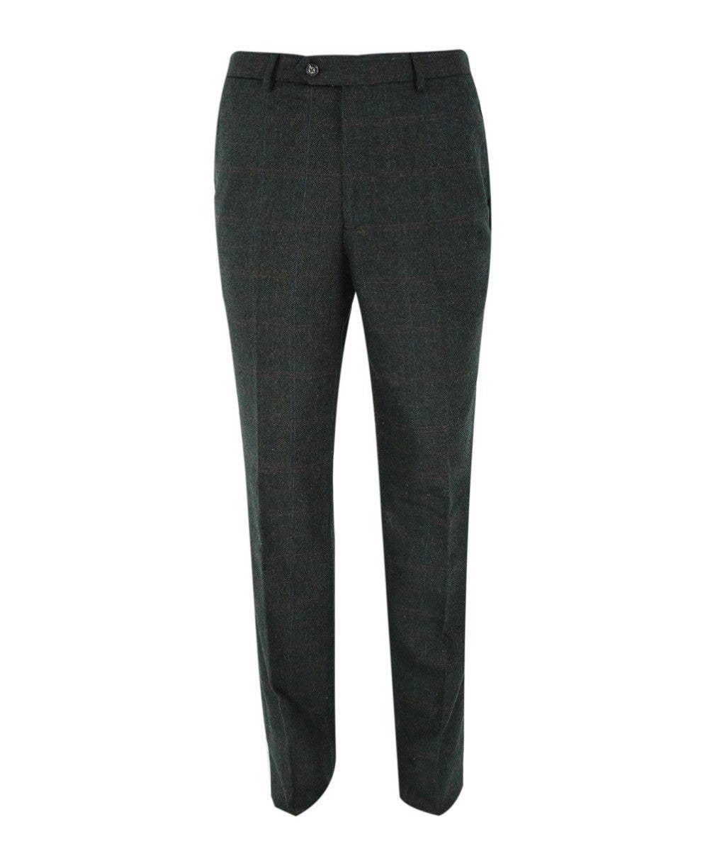 Men's Tweed Check Tailored Fit Trousers - JOSHUA Green - Green