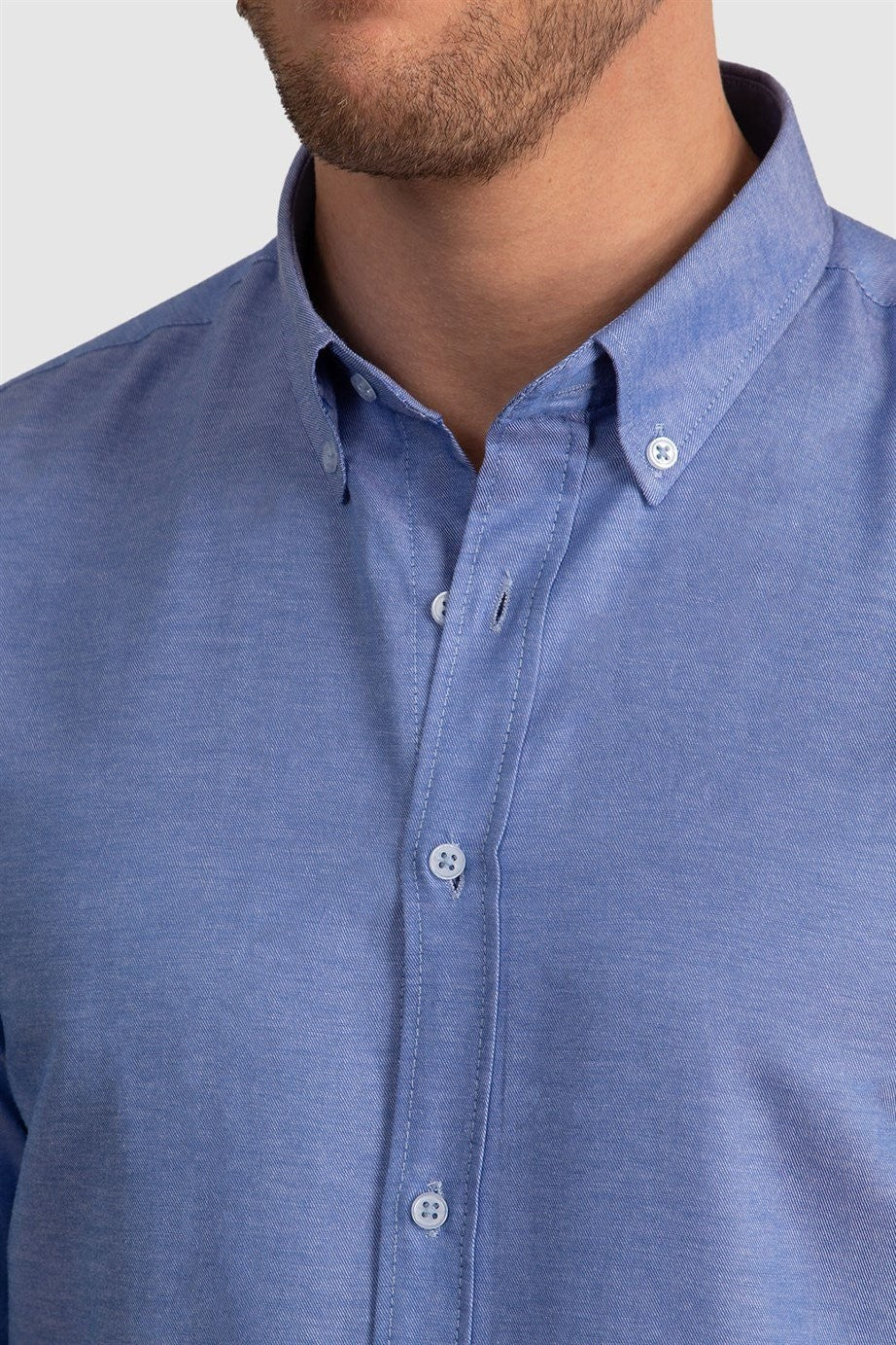 Chemise en coton ajustée à col boutonné - GABARDIN - Bleu