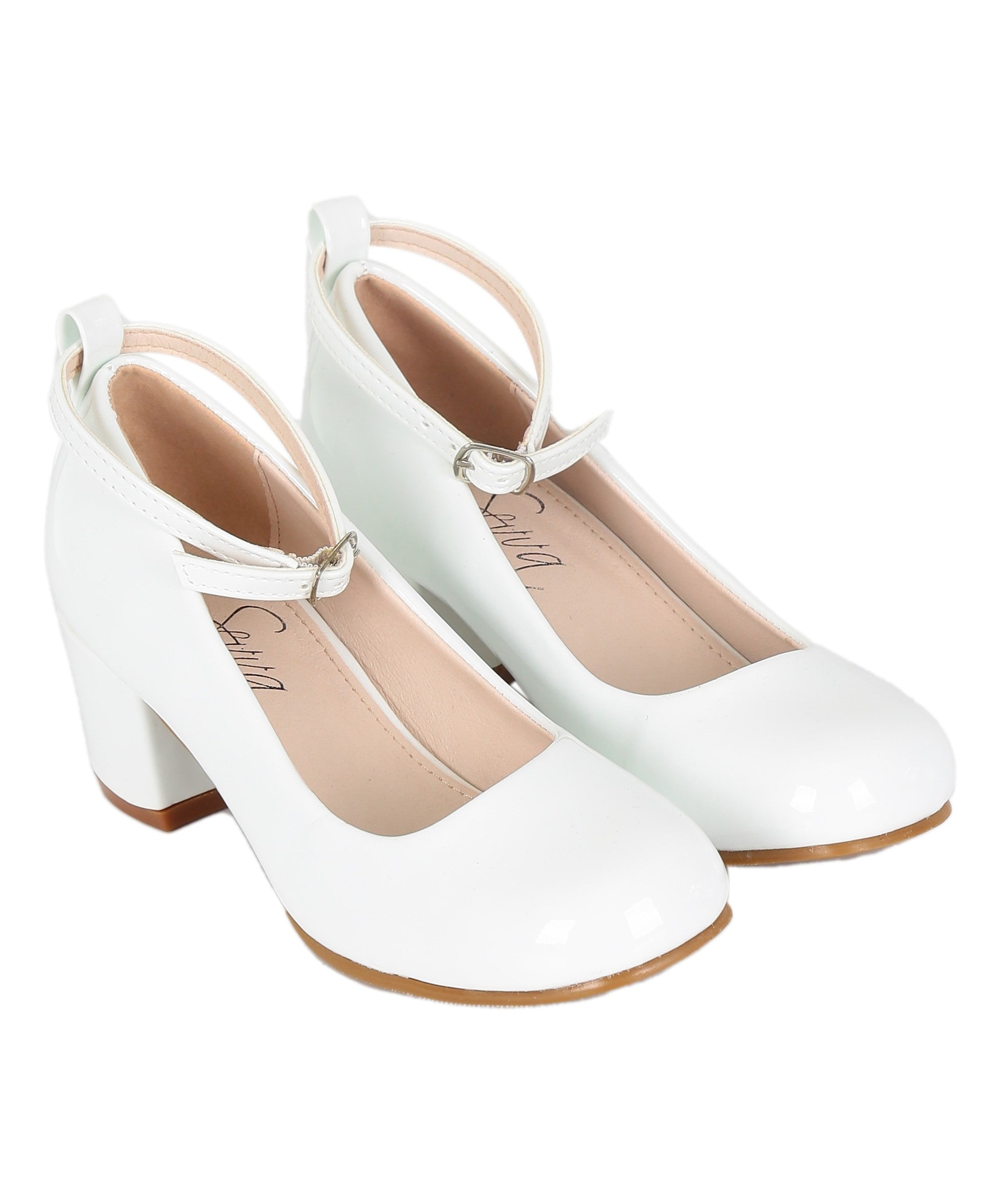 Girls' Mary Jane High block Heal Patent Dresss shoes - JULIA - White