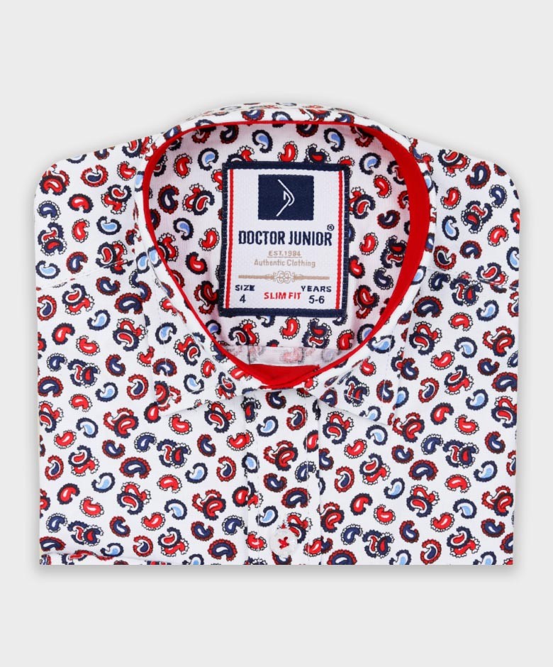 Chemise Décontractée à Motifs Paisley Slim Fit pour Garçons - Blanc - Rouge