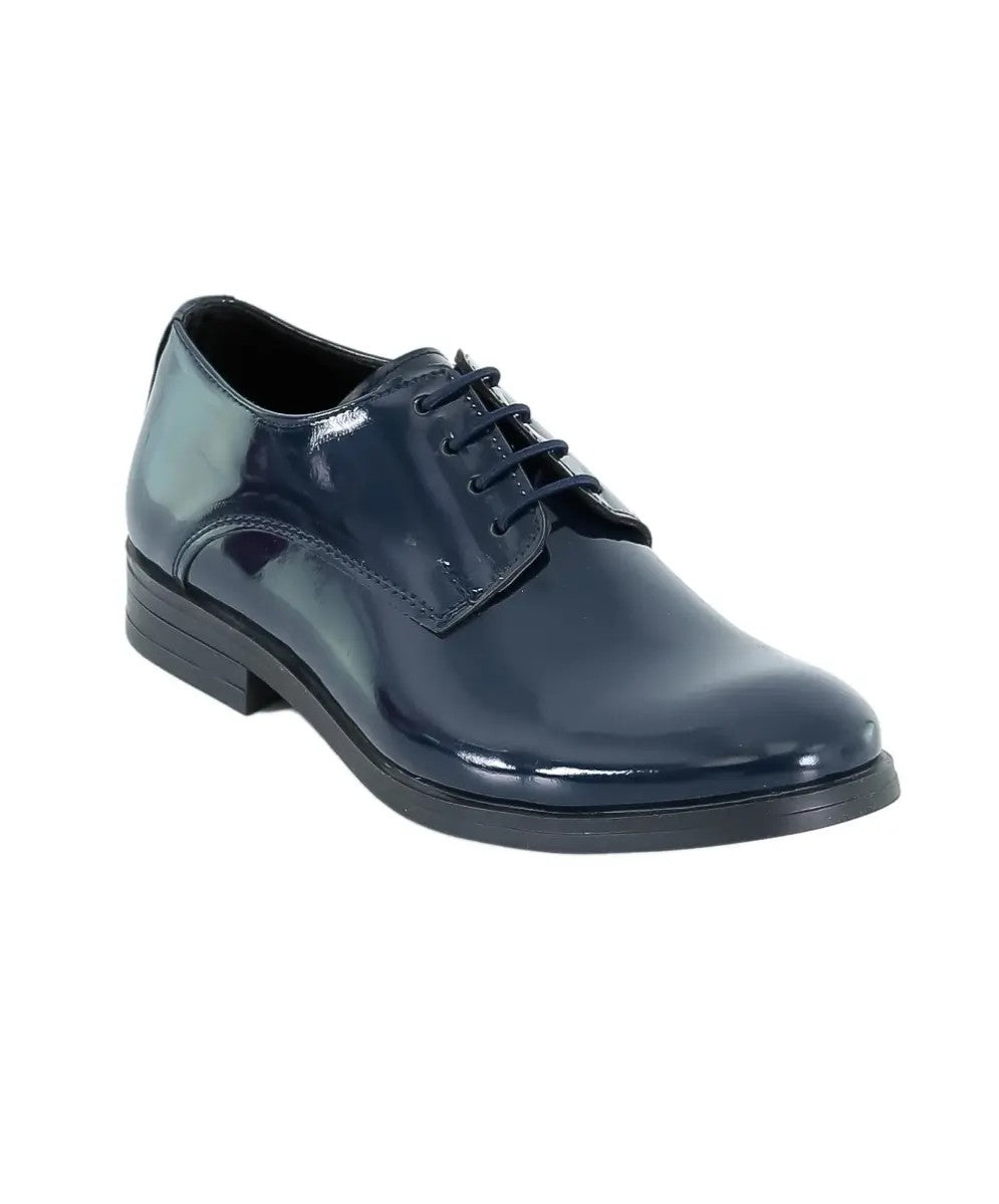 Chaussures Formelles Derby Vernies à Lacets pour Garçons - Bleu Marine