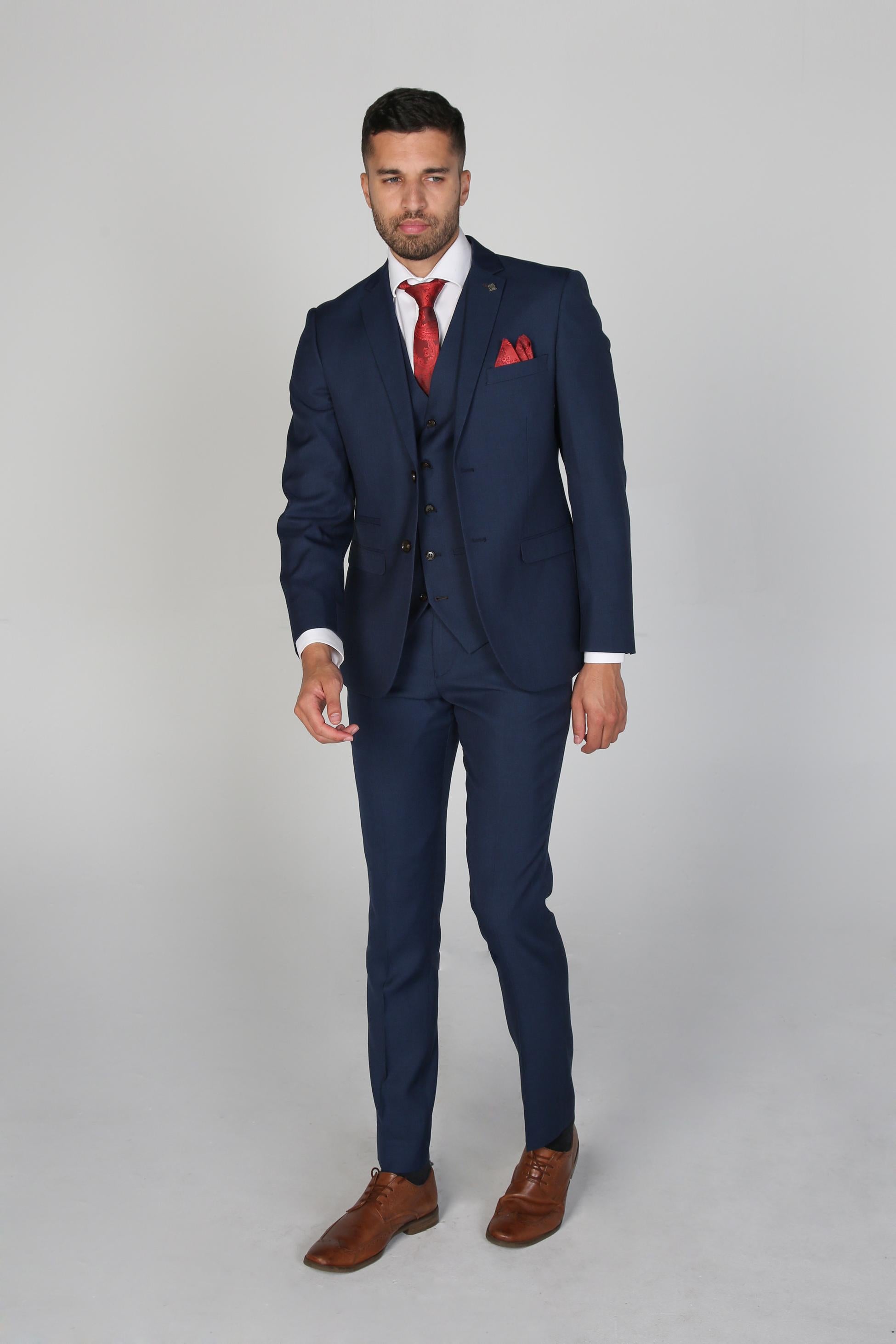 Men's Tailored Fit Formal Suit - CALVIN Navy - Navy Blue