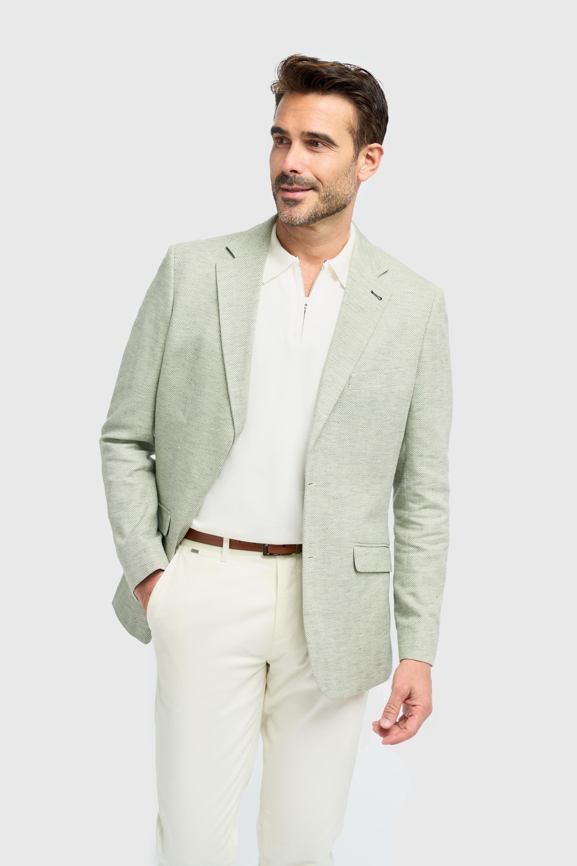 Blazer en mélange coton vert sauge pour hommes - Bodina - Vert Sauge