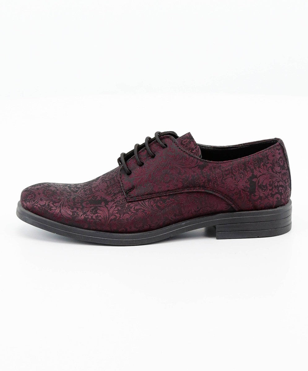 Chaussures Derby à Motifs Paisley pour Garçons - Bordeaux - Noir