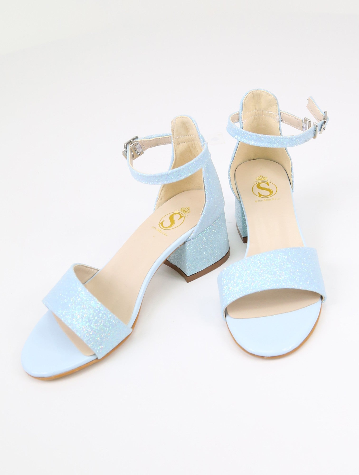 Girls Ankle-Strap Block Heel Sandals - SPARKLE - Blue