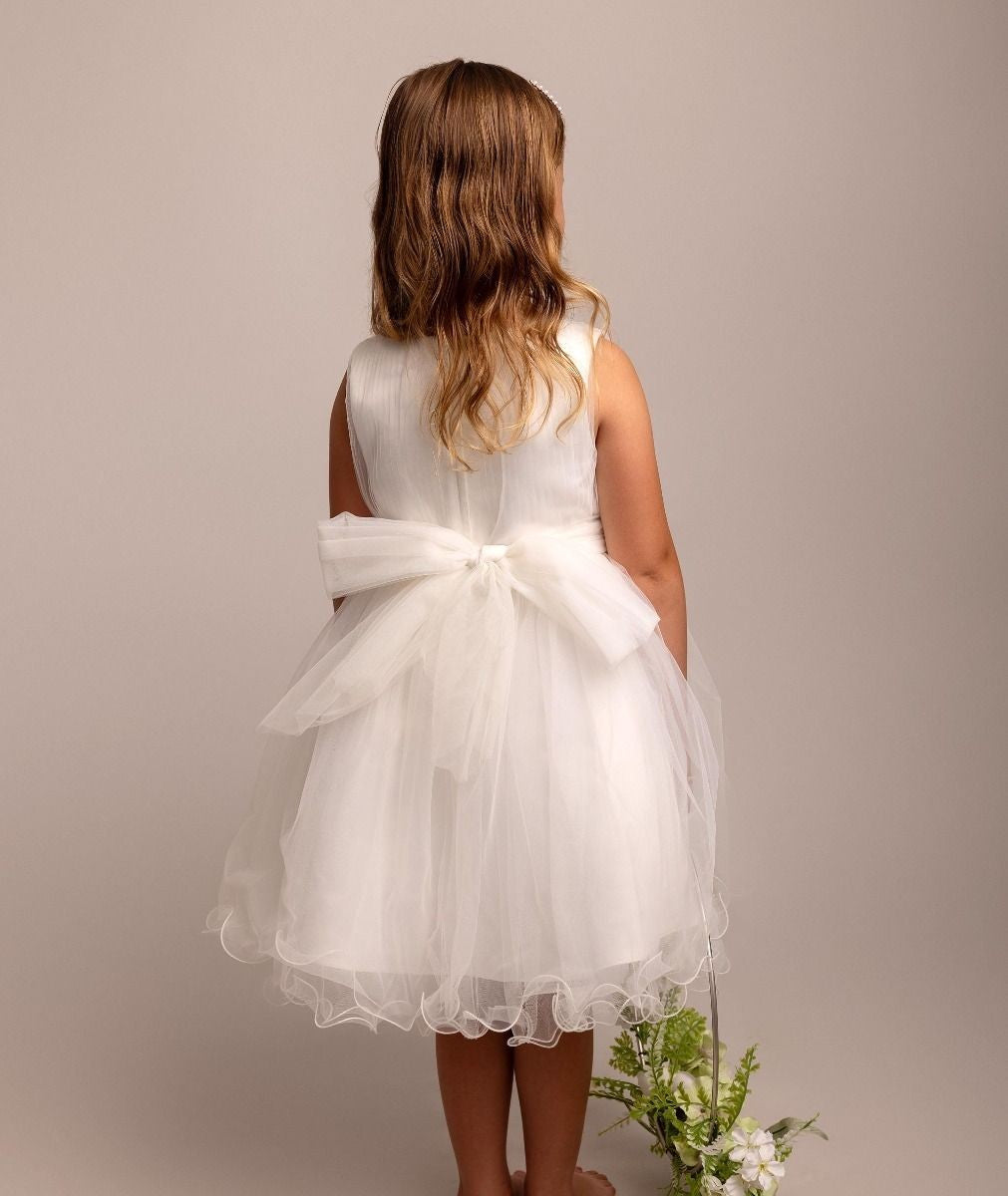 Robe en tulle avec appliqués floraux ivoire pour filles - Monica - Ivoire