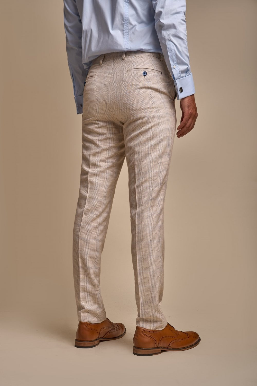 Herren Tweed Hahnentritt Karo Slim Fit Anzug - CARIDI - Beige