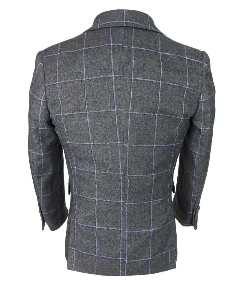 Boys Windowpane Check Slim Fit Suit - Grey - Blue