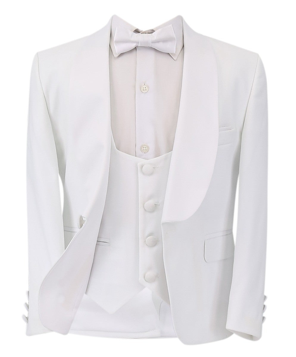 Boys Communion Slim Fit Tuxedo Suit - White