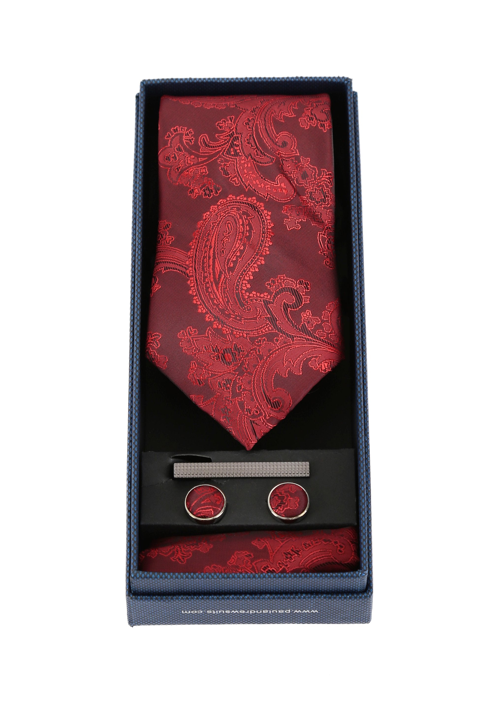 Ensemble cravate et boutons de manchette paisley pour hommes - Rouge