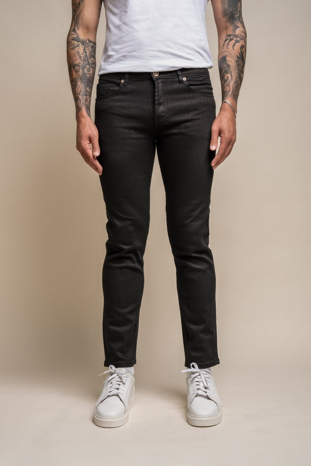 Jean en denim stretch ajusté en coton pour hommes - MILANO - Noir