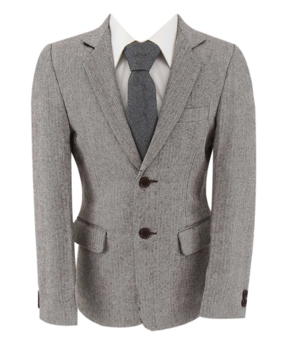 Jungen Fischgrät Tweed Formeller Blazer - Hellgrau