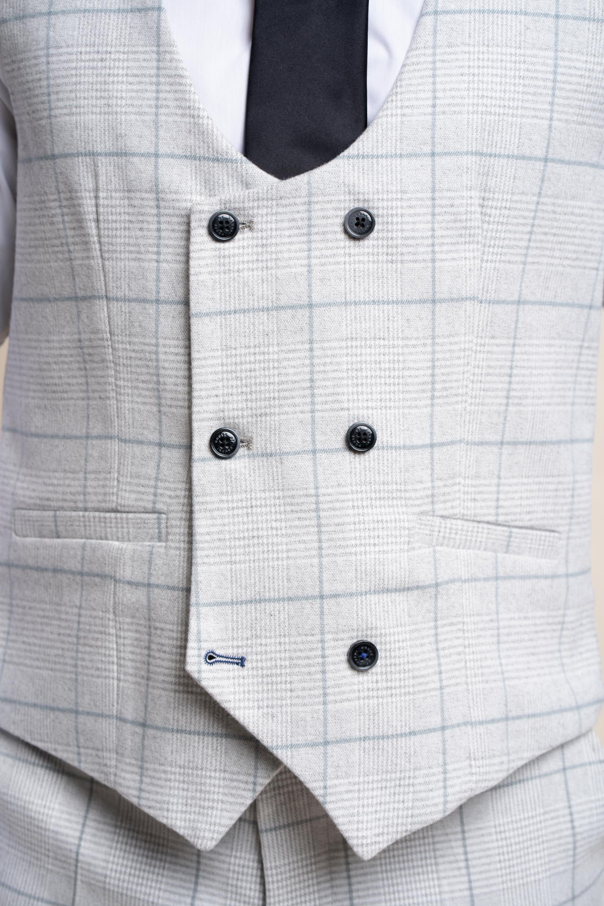 Gilet rétro à double boutonnage à carreaux gris pour hommes - RADIKA - Gris Clair