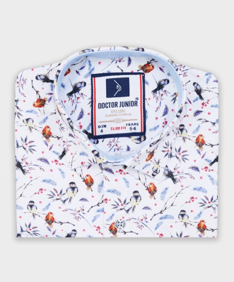 Chemise Décontractée à Motifs d'Oiseaux Slim Fit pour Garçons - Multicolore