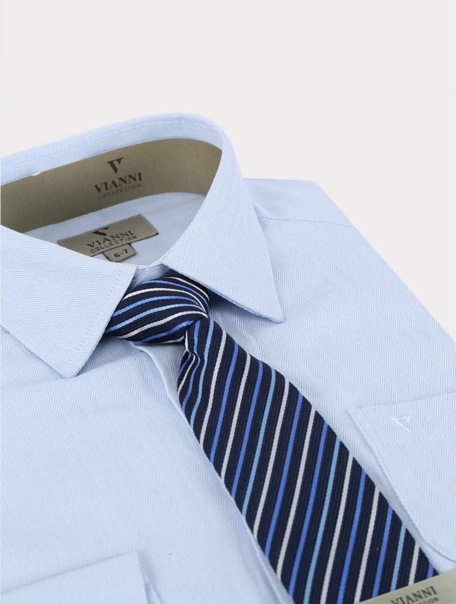 Boys Cotton Formal Sky Blue Shirt with Patterned Tie & Hanky Set - Sky Blue with Patterned Tie