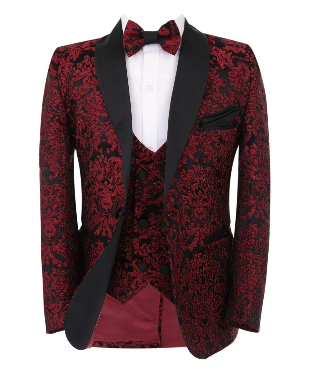 Jungen Blumenbesticktes Tuxedo Anzug-Set - Bordeaux