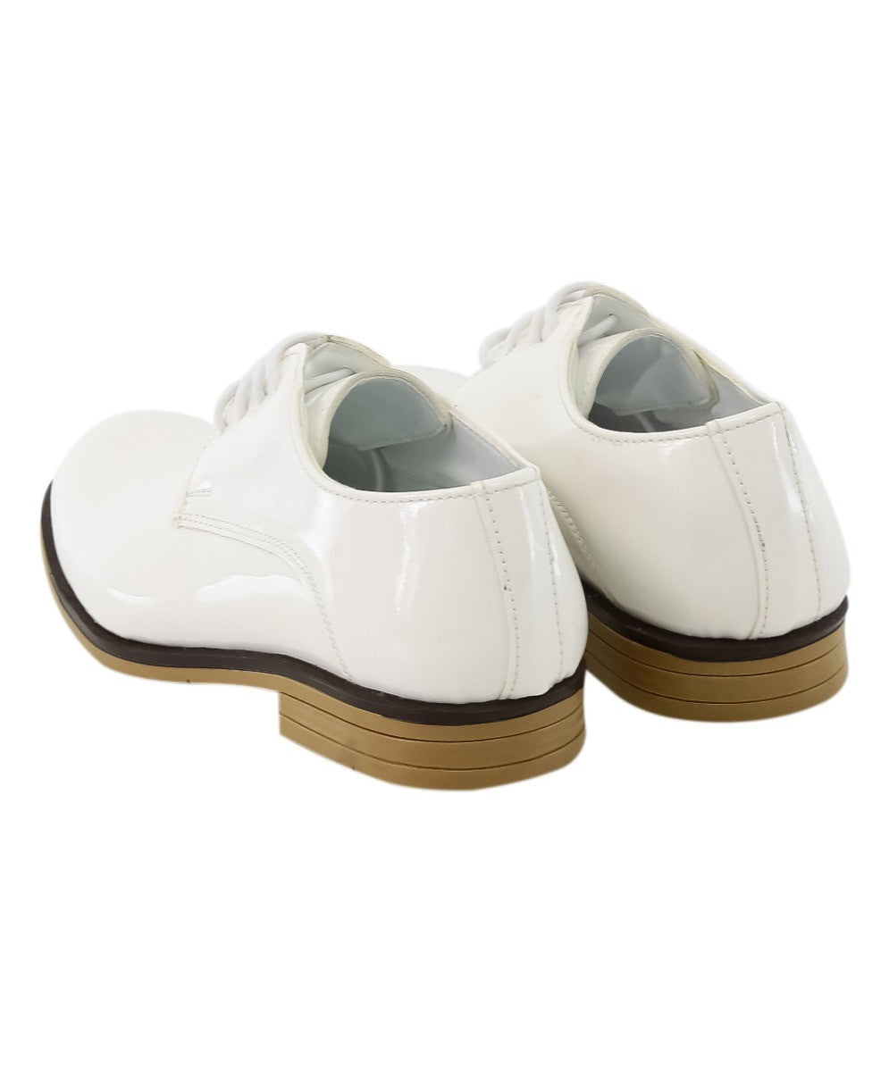 Chaussures de Communion Derby Vernies Blanches à Lacets pour Garçons - Blanc