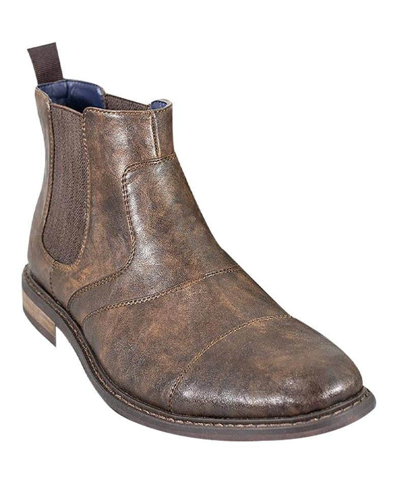 Bottes Chelsea en cuir à enfiler couture italienne pour hommes - Marron Foncé