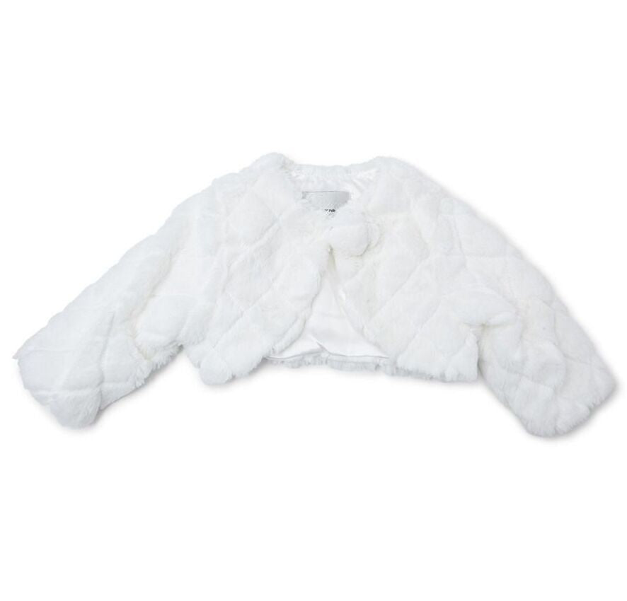 Baby & Girls Quilted Ivory Fur Bolero Jacket - B307A - Ivory