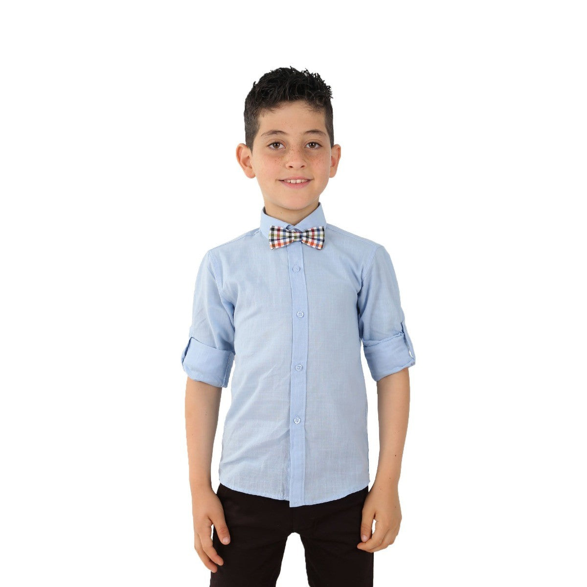 Chemise en Lin à Manches Relevées pour Garçons - Bleu Ciel