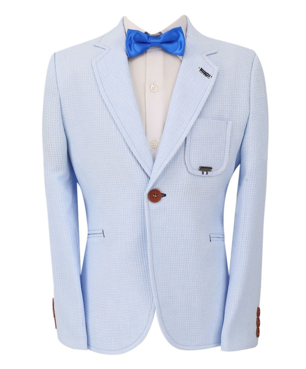 Boys Twill Single Breasted Slim Fit Blazer - TERRY - Sky Blue