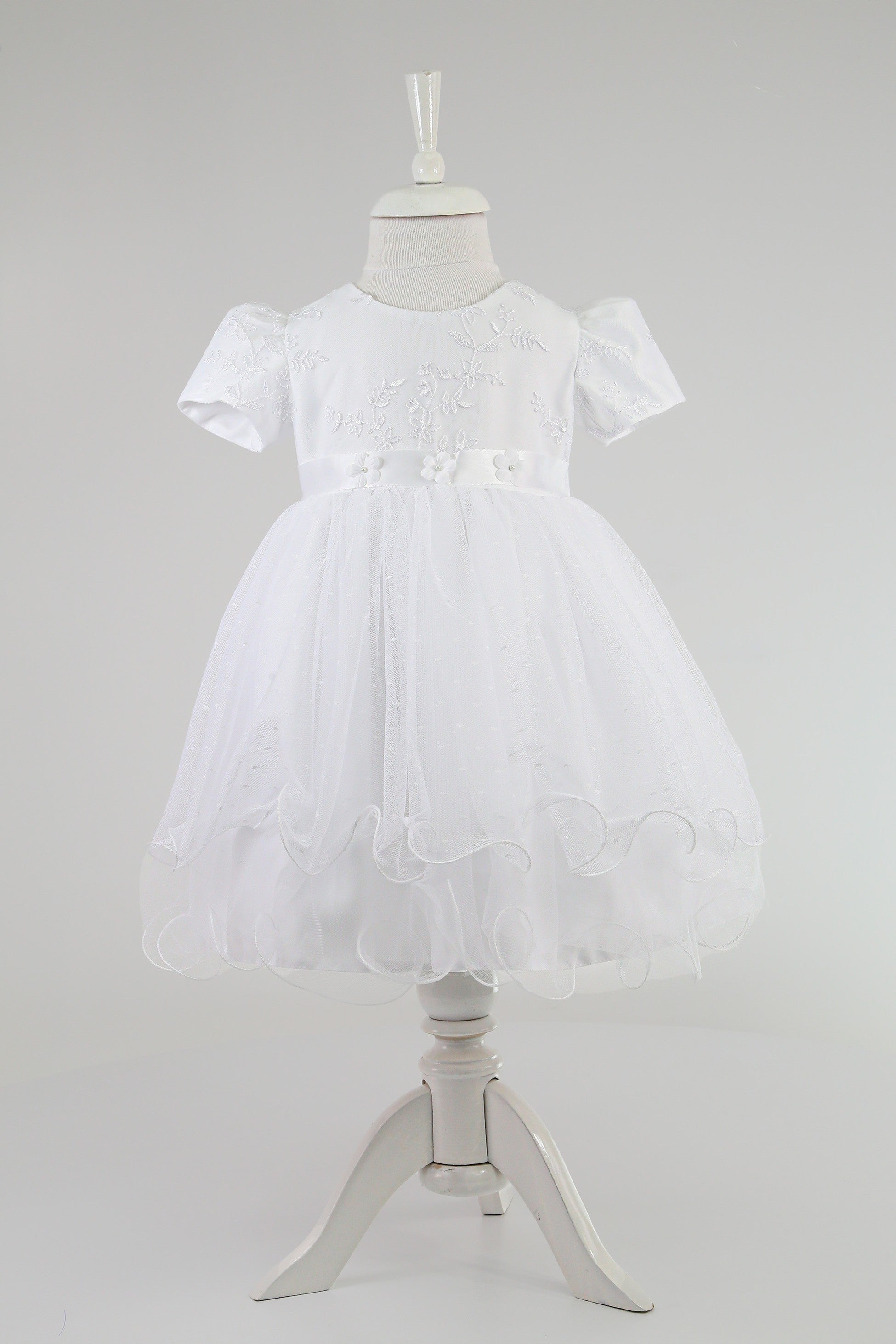 Robe en tulle à manches ballon pour bébés filles - B1038 - Blanc