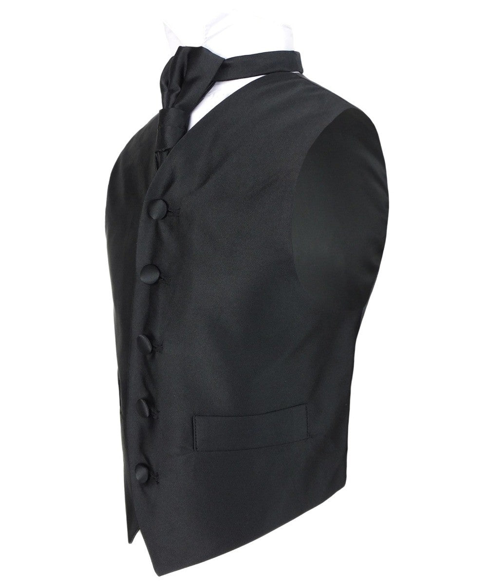 Ensemble Gilet en Satin et Cravate pour Garçons - Noir