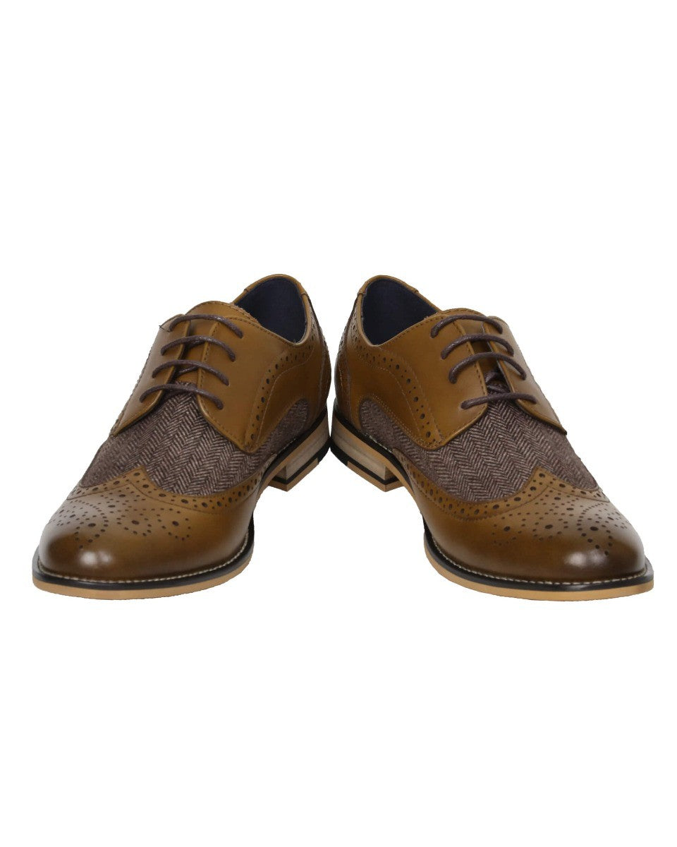 Herren Schnürsenkel Tweed Leder Brogue Schuhe - HORATIO - Hellbraun