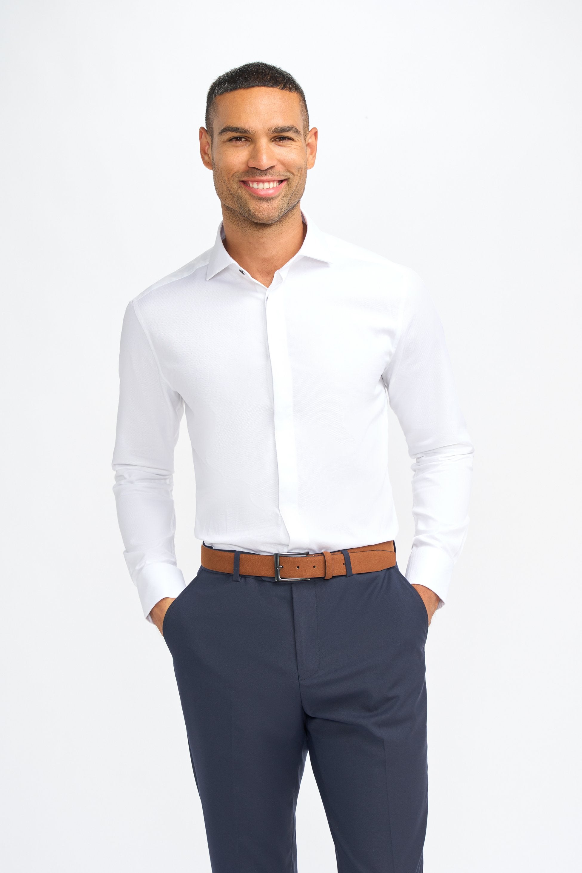 Chemise habillée classique en coton à col pour hommes - Seneca - Blanc