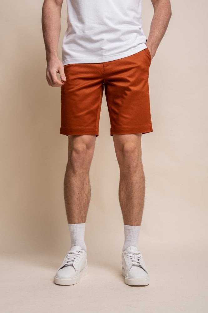 Men's Cotton Casual Slim Fit Chino Shorts - DAKOTA - Rust Brick