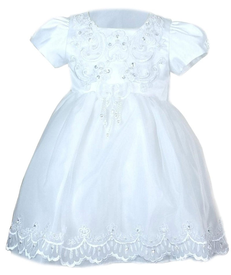 Baby Mädchen Taufweißes Kleid mit Häubchen - Weiß