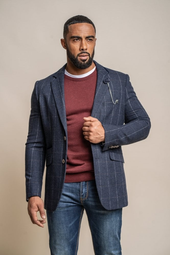 Veste de Costume en Laine à Motif Windowpane Bleu Marine pour Homme - ANGELS - Bleu Marine