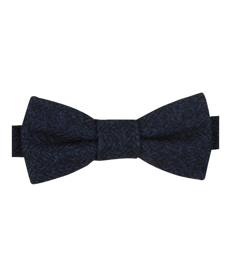 Boys & Men's Herringbone Tweed Bow Tie and Pocket Square - Navy Blue