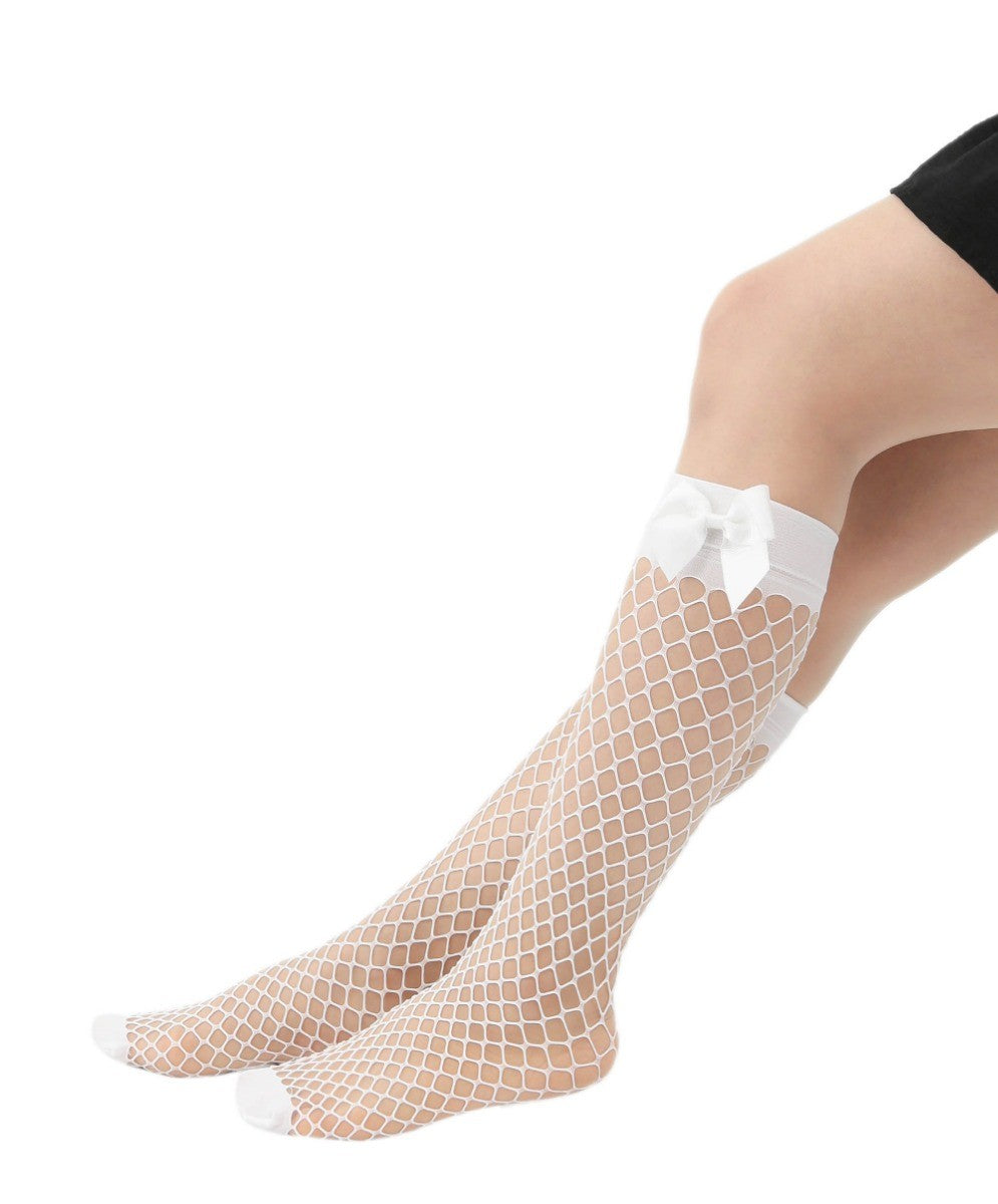 Bas Filet Genoux Hauts pour Filles - Blanc