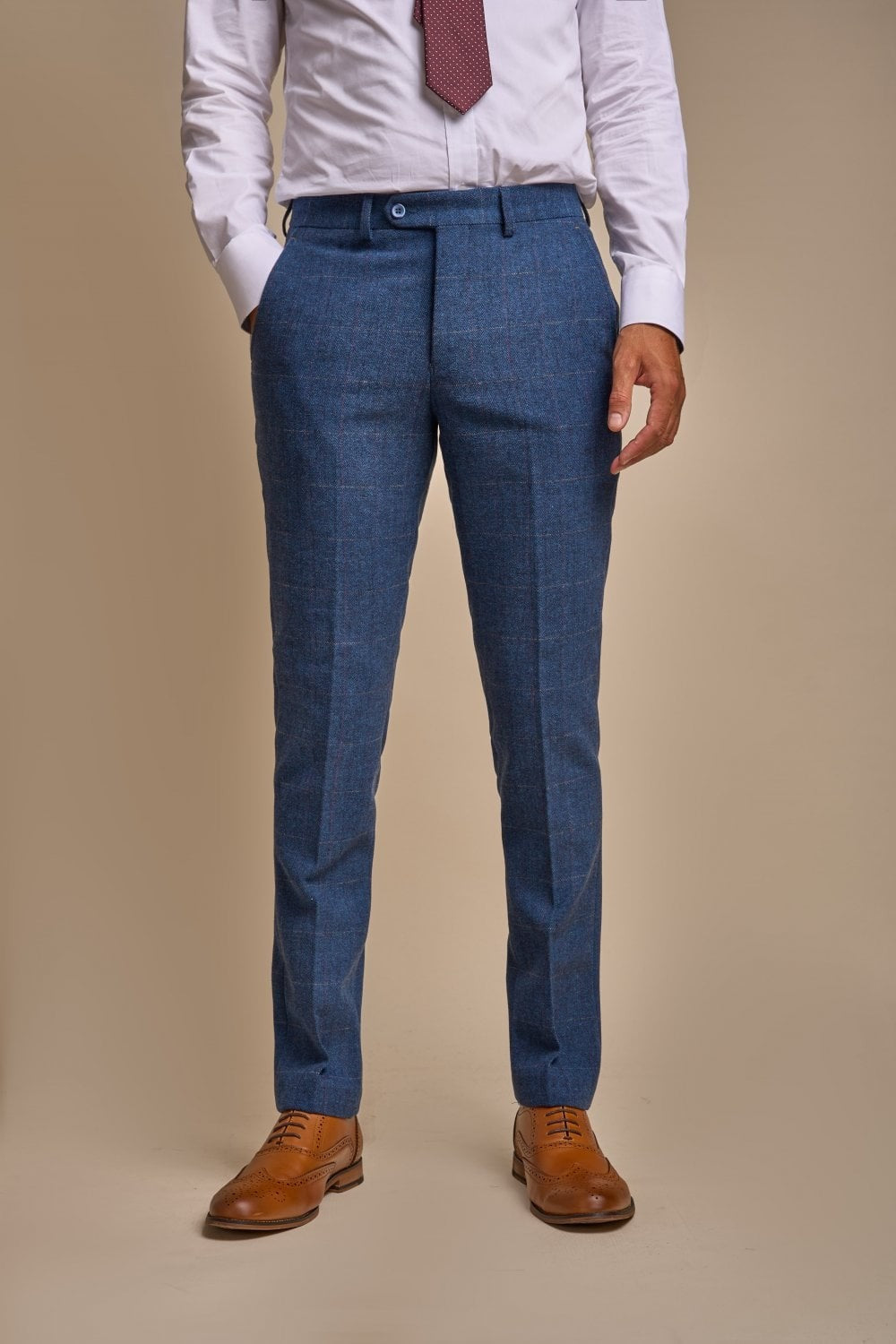 Herren Slim Fit Fischgrät Tweed Hose - CARNEGI - Blau