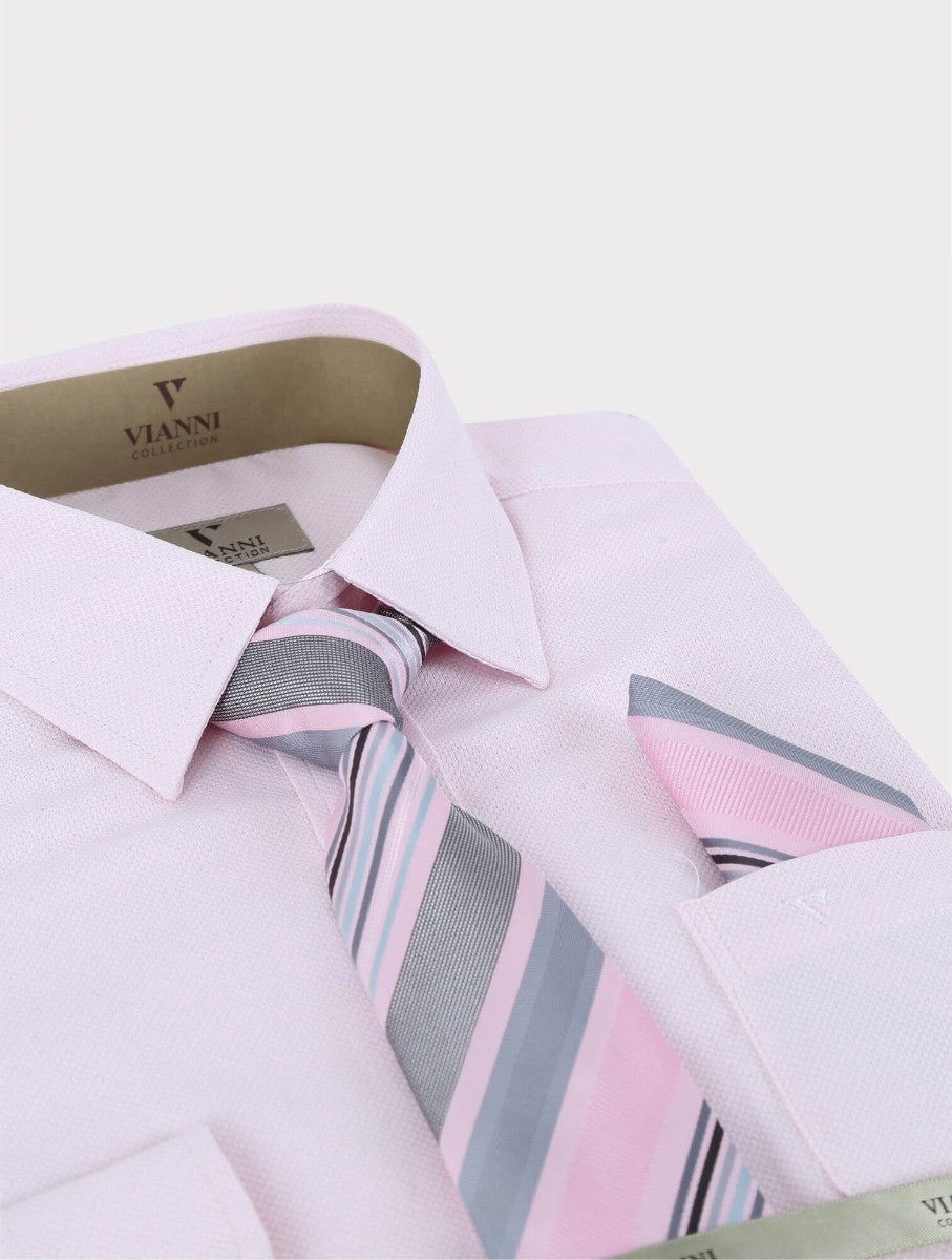 Boys Cotton Blend Long Sleeve Shirt, Tie & Hanky Set - Pink-Patterned Tie