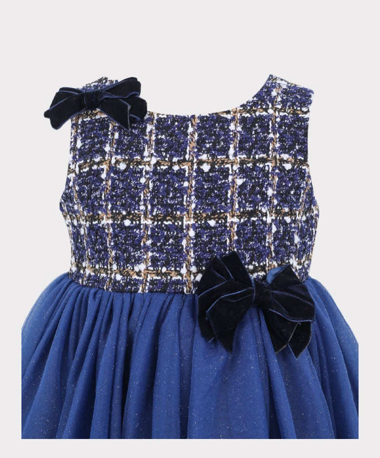 Robe Gonflable en Tweed Bleu Marine pour Filles - Bleu Marine