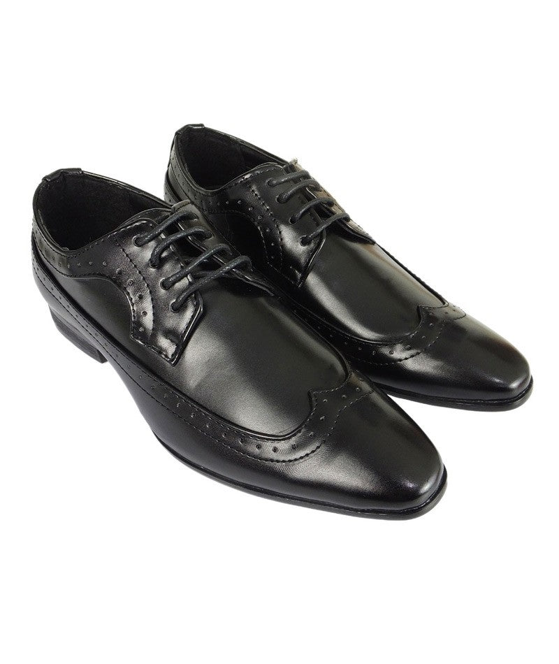 Boys Lace Up Wingtip Brogue Shoes - Black