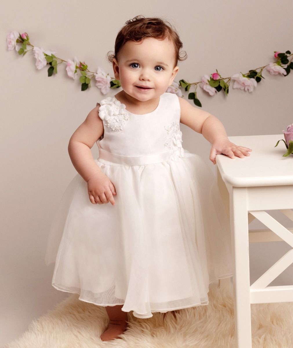 Robe en tulle avec appliqués floraux pour bébés filles - ELISE - Ivoire