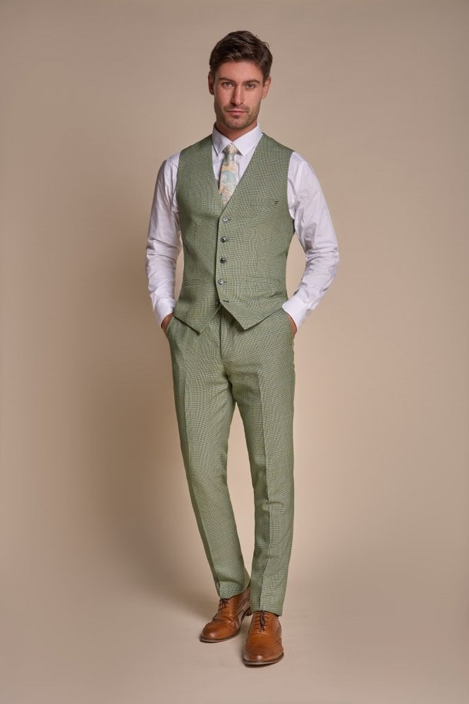 Herren Slim Fit Tweed Karo Anzug - CARIDI SAGE - Salbeigrün