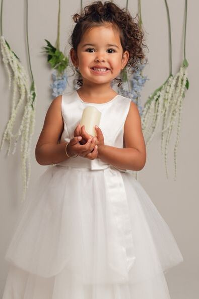 Girls Christening Dress with Satin Bow - K038 - Ivory