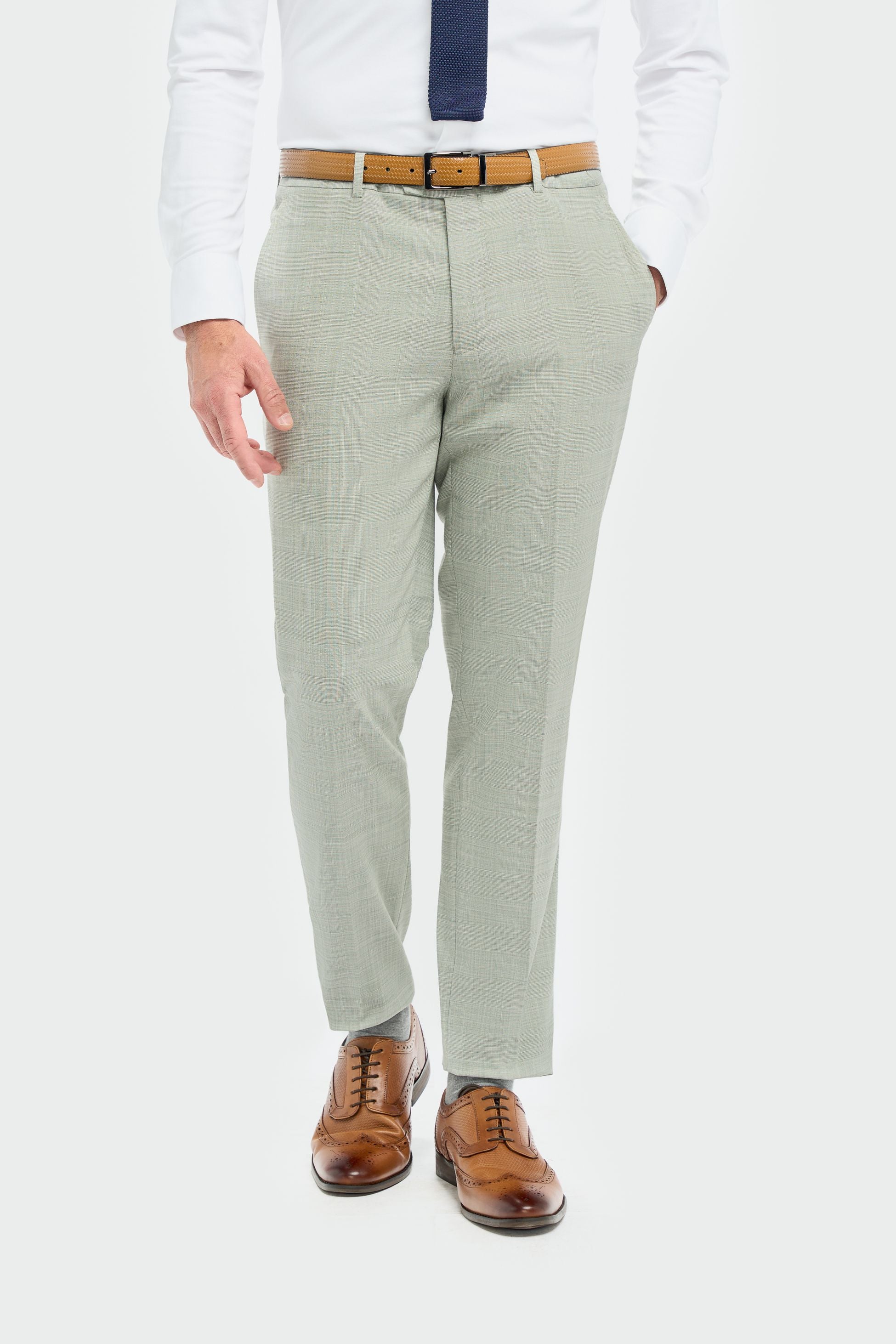 Pantalons en tissu texturé vert sauge pour hommes - Camden - Vert Sauge