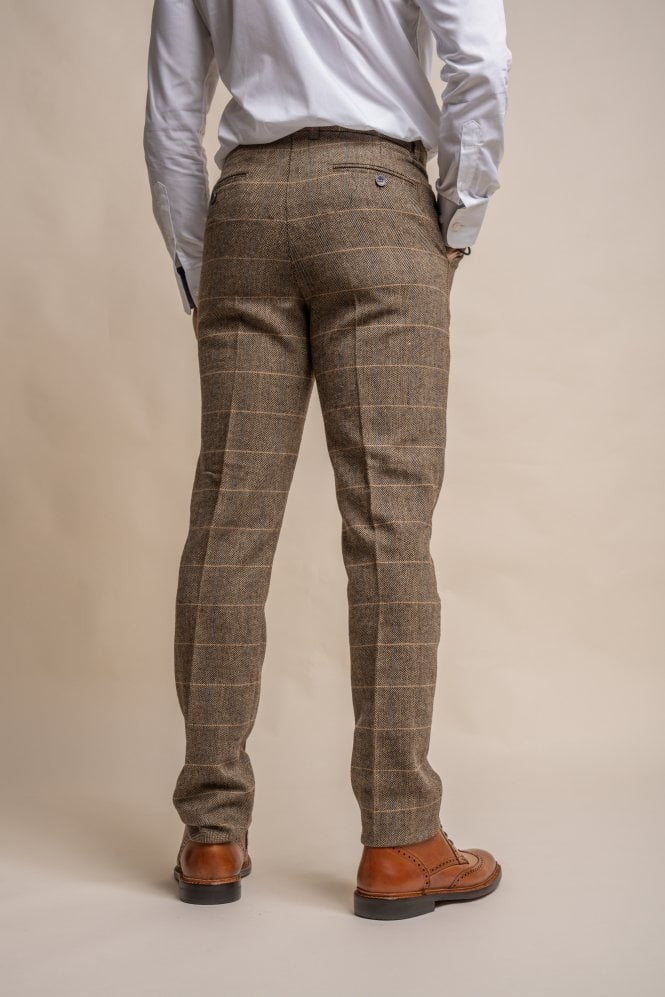 Pantalon en Laine Mélangée à Motif Chevron pour Homme - Albert - Brun Beige