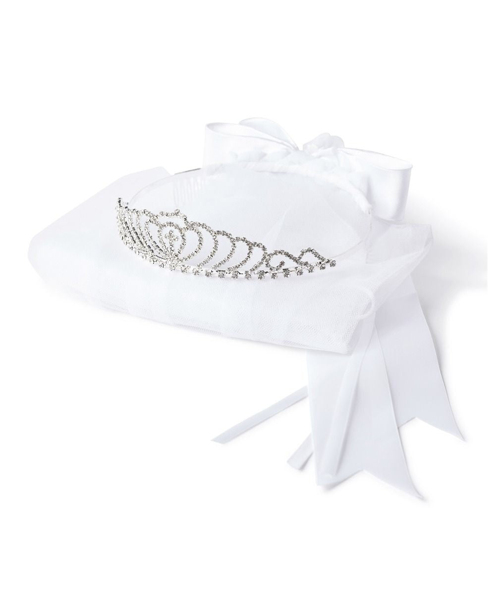 Mädchen Weißer Kristall Kreuz Tiara Schleier - CMV802